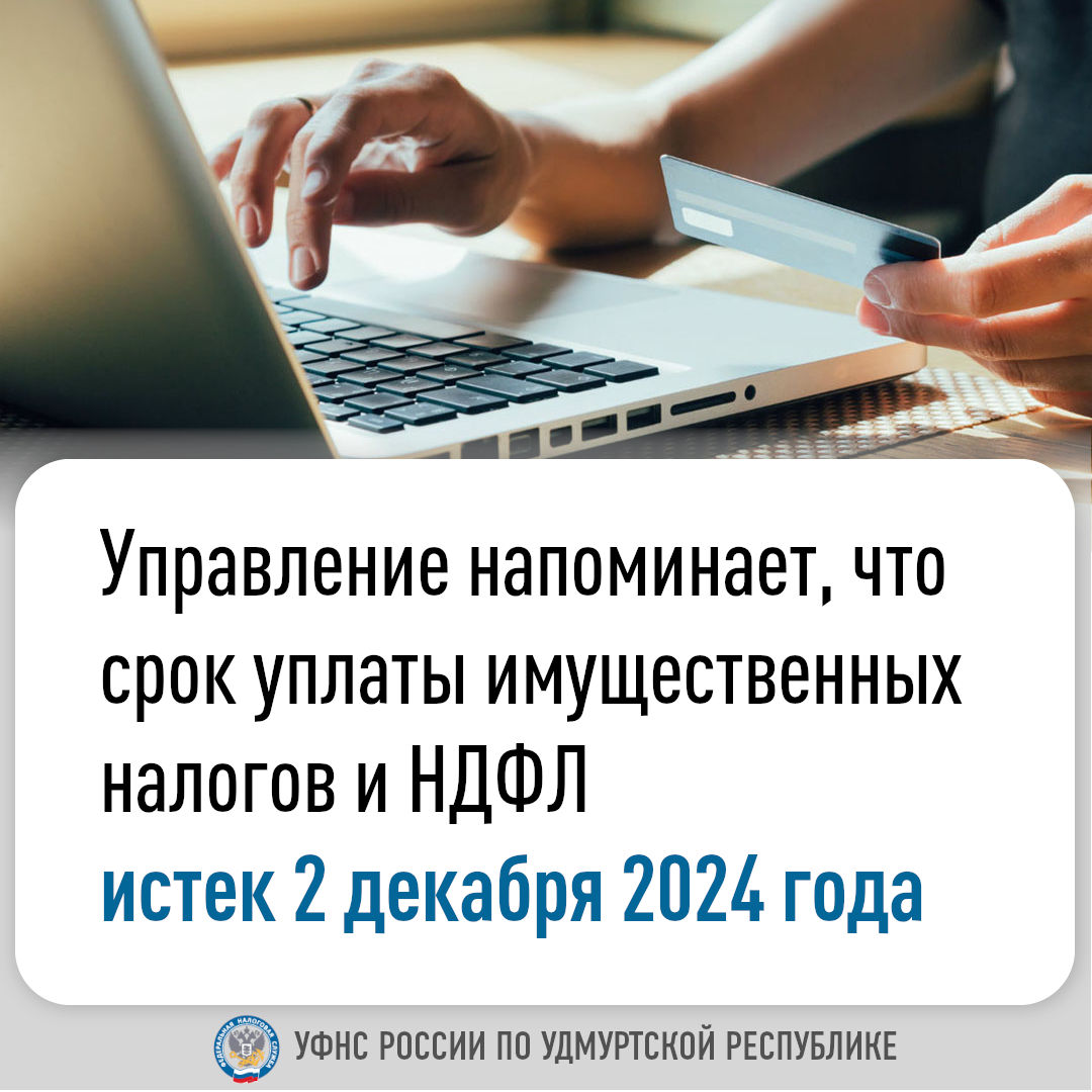 Срок уплаты имущественных налогов и НДФЛ истек 2 декабря 2024 года.