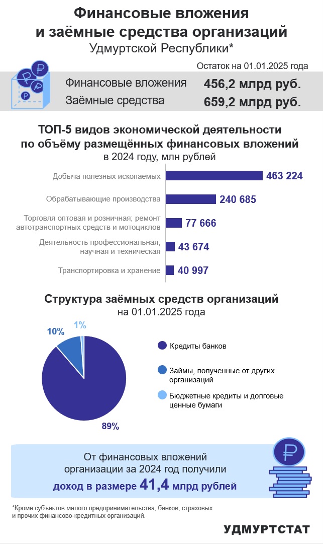 Финансовые вложения и заёмные средства организаций УР за 2024 год.